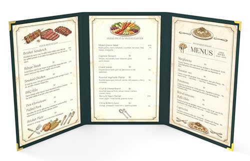 10 Pcs Green Menu Cover 8.5x14, 3 Page 6 View, Trifold, Crystal-Clear - color: green, size: Trifold - 8.5" * 14"