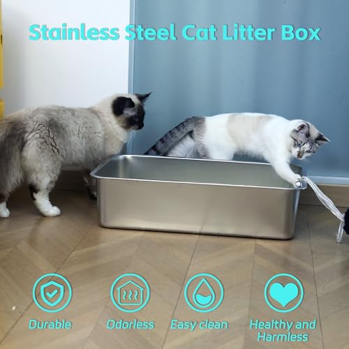 Stainless Steel Litter Box -6in High Side, - color: M - 17" L x 13" W x 6" H