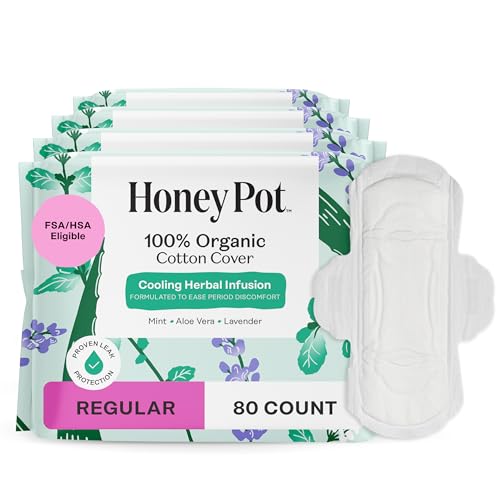 The Honey Pot Company - Cooling Herbal - Regular - Pads for Women - size: 80 Count (Pack of 1), style: Herbal Regular Flow