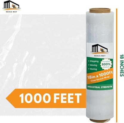 NEXUSWAY 240 PSC 60 Boxes 18'' Shrink Wrap for Moving - Stretch Film Pallet Wrap Roll Heavy Duty 1000 feet 80 Gauge Industrial Strength up to 800% Stretch 20 Microns for Shipping Moving Furniture - style: Pack of 240