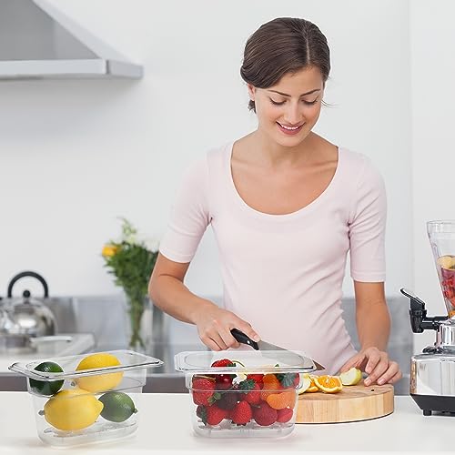 Sunnyray 6 Set Plastic Food Pans, 1/9 Size Square Containers, 4 Inch Deep