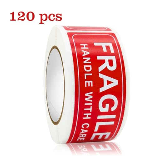120/300 PCS Fragile Warning Labels Roll - Waterproof Self-Adhesive Handle with Care Stickers for Shipping, Moving & Packaging (120PCS) - size: 120PCS