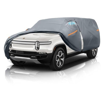 Waterproof Rivian R1S 2026 Car Cover with Breathable Vents, [2026 Upgrade] Premium Covers with Cotton Liner and Zipper Door,Sun Rain Snow Dust Uv Protection.(Gift with Towel Storage Bag) - size: Custom fit Rivian R1S