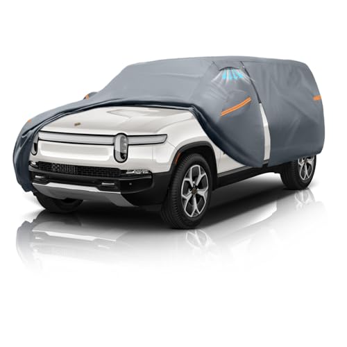 Waterproof Rivian R1S 2026 Car Cover with Breathable Vents, [2026 Upgrade] Premium Covers with Cotton Liner and Zipper Door,Sun Rain Snow Dust Uv Protection.(Gift with Towel Storage Bag) - size: Custom fit Rivian R1S