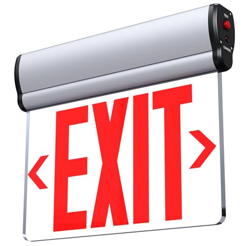 Led Edge-Lit Exit Sign ,Brushed Aluminum Housing Single-Sided Clear Rotating Acrylic Panel,Hardwired Emergency Exit Signs with Battery Backup, 120V-347VAC,Red Led Emergency Exit Light for Business , UL Listed,Top/Side/Wall Mount(1 Pack) - size: Single Sid