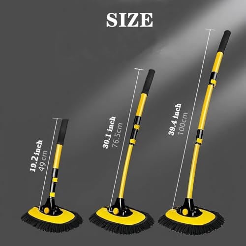 Mveqrrn15°Curved Chenille Car Wash Brush, Extendable Long Handle Mop-Yellow - color: Yellow-002