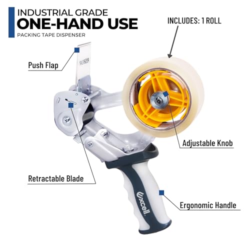 ICO by Excell Anti-Backflow Metal Packaging Tape Dispenser (2" Wide) for Packaging, Transportation, Moving, and Box Sealing. Includes 1 Tape Roll