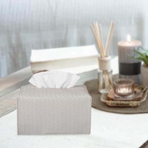 Tissue Box Cover Rectangle Leather Facial Paper Holder, Misty Gray - color: Misty Gray, size: rectangle