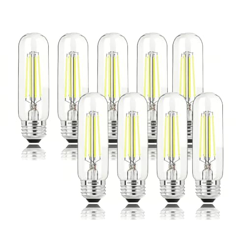 5 Inch Edison Bulb, 5000K Daylight White E26 Led Bulb 6W Dimmable, 800LM T10 T9 Bulb Clear Glass Tubular Light Bulbs, AC 120V Equal 80 Watt Bulbs for Chandelier Pendant Wall Light - 9Pack - size: 5 Inch 6W (9 Count)