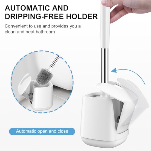 SetSail Toilet Brush, Self Closing Lid Toilet Bowl Brushes Holder and Extra Long Handle Ventilated Toilet Brush Set for Bathroom Cleaning, Nylon Bristles, Pure White - color: Pure White, size: 1 pack