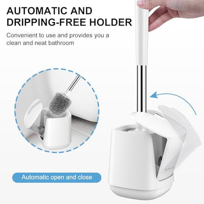 SetSail Toilet Brush 2 Pack, Self Closing Lid Toilet Bowl Brushes Holder and Extra Long Handle Ventilated Toilet Brush Set for Bathroom Cleaning, Nylon Bristles, Pure White - color: Pure White, size: 2 packs