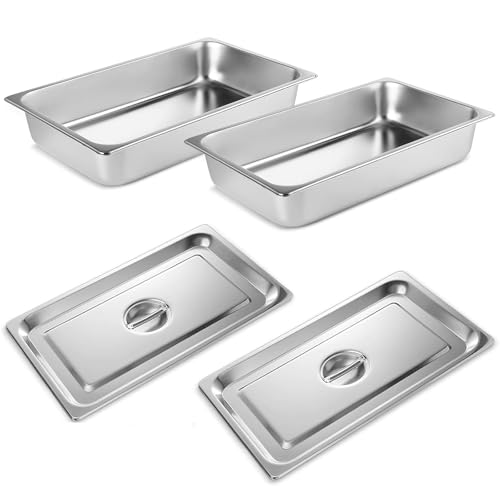 VOISEN Hotel Pans with Lids 2 Pack 1/1 Size 4" Deep - color: 2 Pack, size: 4" Deep