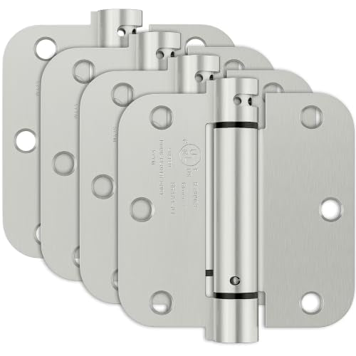 4 Pack Self Closing Door Hinges 3.5 Inch, Spring Door Hinge with 5/8'' Radius Corners, Adjustable Tension for Garage, Front, Back Door, UL Listed, Left and Right Hand, Brushed Nickel - size: 3.5" 4 Pack