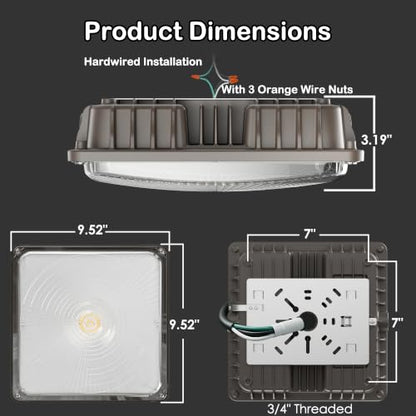 LED Canopy Lights, 60W, 8400LM, 5000K, 0-10V Dimmable - size: 60W 6Pack