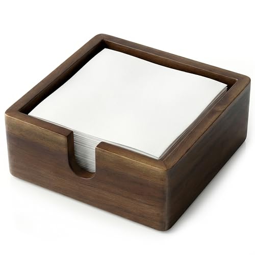 DEMIGO Acacia Wood Cocktail Napkin Holder 5.4 in, Square Bar Napkin Tray - size: 5.4x5.4x1.5 Inch Cocktail Napkin Holder