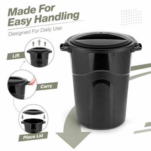 32 Gallon Heavy Duty Trash Can with Click-Lock Lid and Handles, Black - size: 32Round