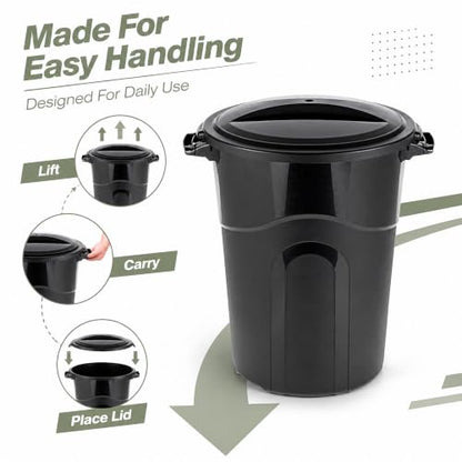 32 Gallon Heavy Duty Trash Can with Click-Lock Lid and Handles, Black - size: 32Round
