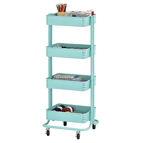 ECR4Kids 4-Tier Metal Rolling Utility Storage Cart, Multipurpose Organization, Multipurpose Organization, Teal - color: Teal