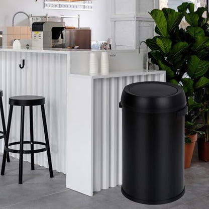 GarveeHome 17 gal/65 L Swing Top Trash Can, Stainless Steel Rubbish Bin, Commercial Grade Waste Container, Round Garbage Can for Outdoor, Home Office, Restaurant, Black - color: Black, Swing Lid