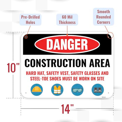 1PC Construction Signs, 14 x 10 Inches - Aluminum - Danger Area Under Construction Safety Site Signs For Jobsites - color: Construction Area HH SV SG STS