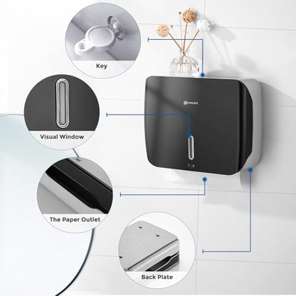 Pollock Paper Towel Holder Dispenser Wall Mount Large Capacity 200 Sheets - color: Black-3010