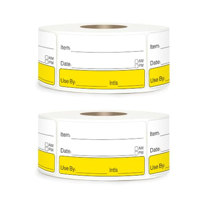2 Rolls 1000 Pcs 1 inch X 2 inch Restaurant Quality Shelf Life Food Rotation Labels, Self-Adhesive Removable for Reusable Containers, Food Safety Date Sticker, Leftover Labels (Double-Yellow-Black) - style: Double-Yellow-Black