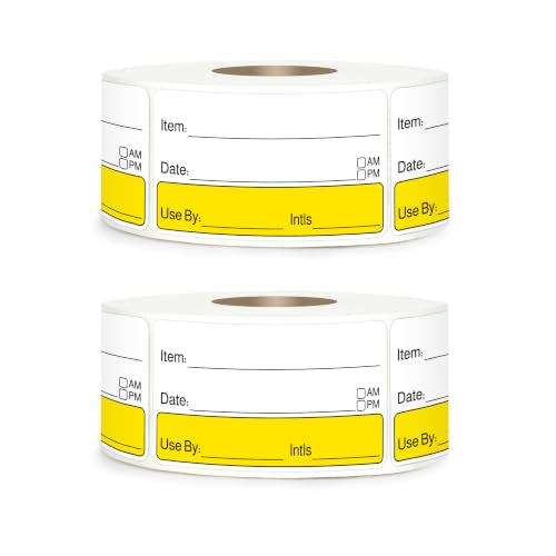 2 Rolls 1000 Pcs 1 inch X 2 inch Restaurant Quality Shelf Life Food Rotation Labels, Self-Adhesive Removable for Reusable Containers, Food Safety Date Sticker, Leftover Labels (Double-Yellow-Black) - style: Double-Yellow-Black