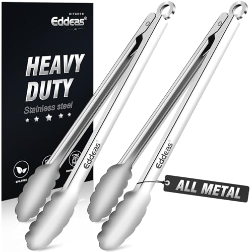 2 PCS 12 Inch Tongs for Cooking Heavy Duty All Metal Kitchen Tongs - color: Silver 2Pcs, size: 12 inch