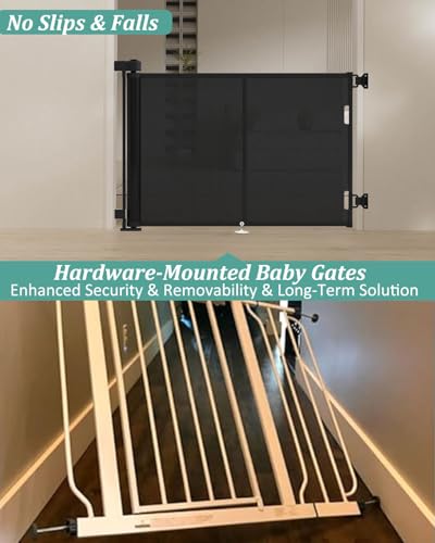 Miumoon 50 inch Reinforced Retractable Baby Gates 34 inch Tall - color: Black, size: 34" Tall x 50" Wide