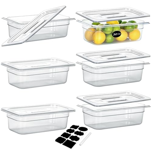BIEAMA 6 Pack 1/3 Size 4" Deep NSF Polycarbonate Food Pans with Lids - color: 1/3 Size, size: 4" Deep