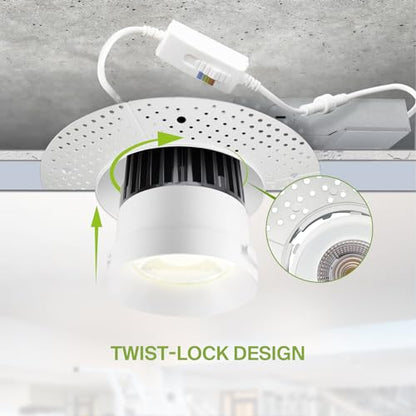 ASD 6 Inch Trimless LED Recessed Ceiling Light Fixture, Mud-in Canless Downlight with Junction Box, 5CCT Selectable 2700K-5000K, 24W 2075 Lumens, CRI90+, Anti-Glare, Dimmable, IC & Wet Rated, ETL - color: White 1 Pack, size: 6" 24 Watt