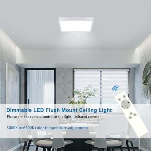 DELIPOP 12 inch Dimmable LED Flush Mount Ceiling Light Fixture with Remote Control, 24W 3000K-6500K Adjustable Color Temperature, Ultra-Thin Ceiling Lamp for Bedroom Kitchen Hallway Living Room - size: 12in-Dimmable-1Pack