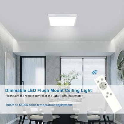 DELIPOP 12 inch Dimmable LED Flush Mount Ceiling Light Fixture with Remote Control, 24W 3000K-6500K Adjustable Color Temperature, Ultra-Thin Ceiling Lamp for Bedroom Kitchen Hallway Living Room - size: 12in-Dimmable-1Pack
