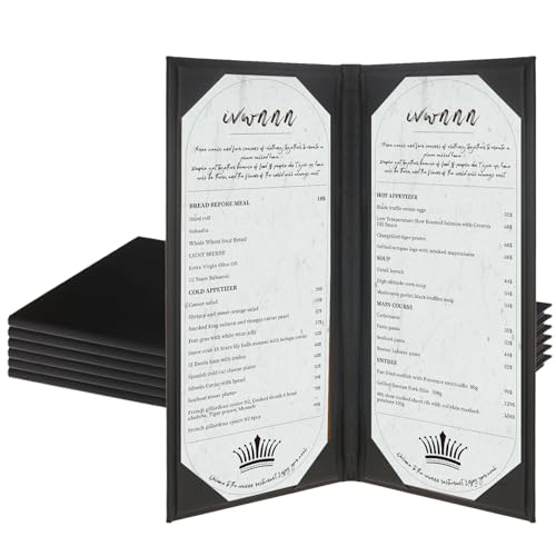 4.25'' x 11'' Menu Covers 6 Pack Black PU Leather Menu Holders Book Style with Angled Corners Double View Menu Sleeves Easy-Insert Design Waterproof for Bar Cafe Restaurant Menu Covers - size: 2 View, 6 Pack