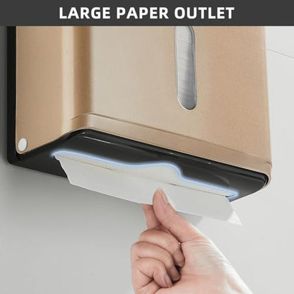 Paper Towel Dispensers Wall Mount: Multifold Z-Fold Paper Towel Holder, No Drilling Install, Compact Hand Towel Dispenser for Home Bathroom, Restroom, Office, Gold (Pack of 2) - color: 5827-gold, size: 210 Sheet (Pack of 2)
