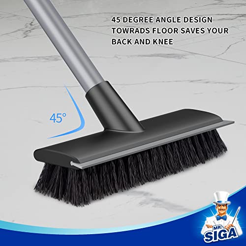 MR.SIGA Floor Scrub Brush with Long Handle, 2 in 1 Scrubber and Squeegee for Cleaning Bathroom, Patio, Garage, Wall, Tile with Stiff Bristles (Pack of 3) - size: 8.7 x 48.4 inch (Pack of 3)