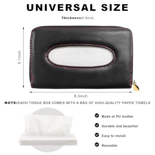 Car Tissue Holder, Sun Visor Napkin Box Premium PU Leather Tissue Case with Zipper, Rectangular Hanging Paper Organizer Mask Dispenser for Sedans SUVs Trucks, Car Accessories (Black) - color: Black