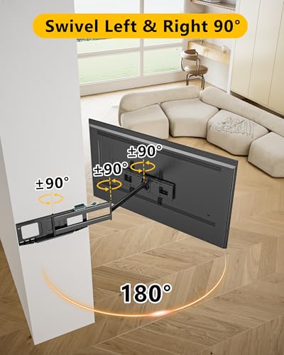 48" Long Arm Full Motion TV Wall Mount w/Power Outlet 37-85” TV WHYFONE - size: Fit 37-85"TVs with power strip