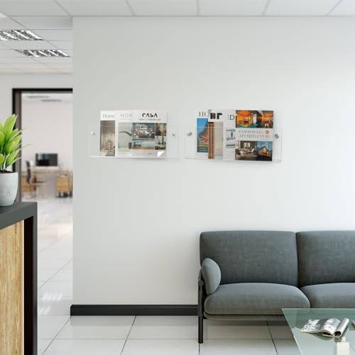 2 Pack Clear Acrylic Magazine Holder, Wall Mount Hanging Bookshelf Literature Storage Rack, Brochure File Display Shelf for Waiting Room, Living Room, Office, Home - size: Clear & 17 Inch