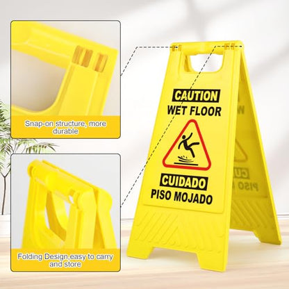 XPCARE 2 Pack 17.5 IN Caution Wet Floor Sign Bilingual Foldable Safety Sign