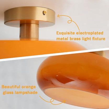 Orange Glass Close to Ceiling Light Fixtures Gold Flush Mount Light - color: Flush-Orange2