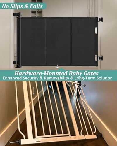 Miumoon 71 inch Reinforced Retractable Baby Gates 34 inch Tall - color: Black, size: 34" Tall x 71" Wide