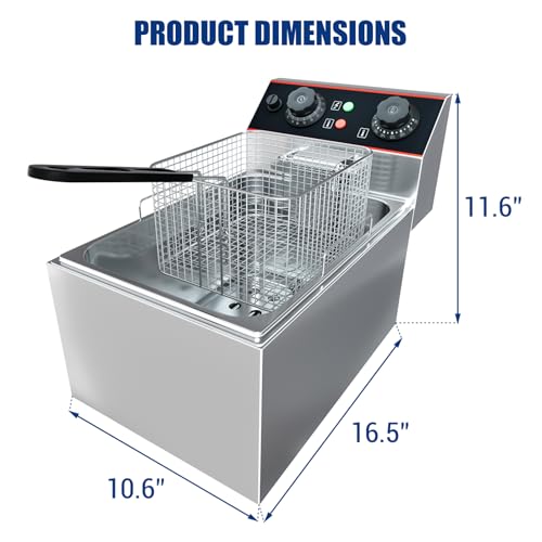 Commercial Deep Fryer with Basket, 12L Electricity Countertop Fryer Stainless Steel, 1800W Professional Food Fryer with Thermostat for Restaurant & Home, Large Capacity 12.7QT Oil Fryer, 120V - size: 6L single cylinder single screen