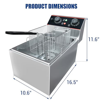 Commercial Deep Fryer with Basket, 12L Electricity Countertop Fryer Stainless Steel, 1800W Professional Food Fryer with Thermostat for Restaurant & Home, Large Capacity 12.7QT Oil Fryer, 120V - size: 6L single cylinder single screen