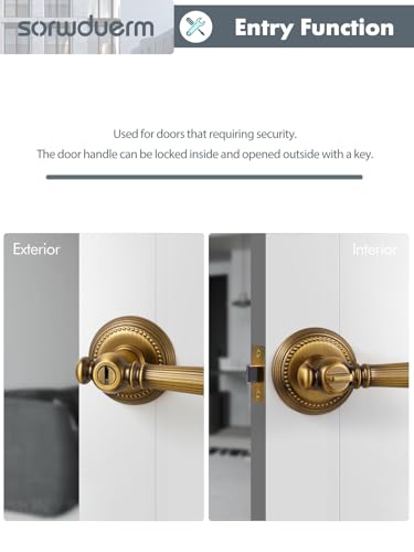 1 Pack Antique Door Lever with Lock and Key Entry Antique Brass Door Handle Door Lever Bedroom and Bathroom Zinc Alloy - color: Antique Brass