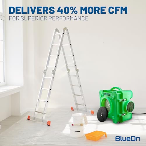 BlueDri Air Shield 550 HEPA Air Scrubber, Water Damage Restoration Equipment Air Purifier, Covers 1400 Sq. Ft, Daisy Chain Capable, For Commercial Use, Green, BD-AS-550 - color: Green