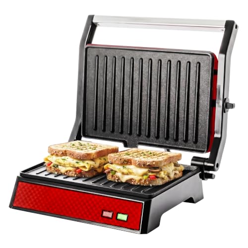OVENTE Electric Indoor Panini Press Grill + Sandwich Maker, Red GP0620R - color: GP0620R