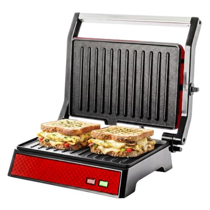 OVENTE Electric Indoor Panini Press Grill + Sandwich Maker, Red GP0620R - color: GP0620R