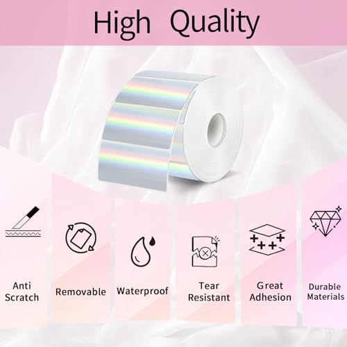 2x1 Inch Holographic Thermal Labels, Silver Glitter Thermal Printer Stickers, Waterproof Self-Adhesive Shipping Label Printer Sticker for Barcode, Name, Address, 300 Labels/Roll - color: Silver, size: 1*2 inch/1 roll