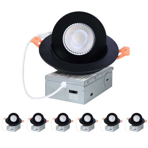ZYC Gimbal LED Recessed Lighting - 4 Inch 5CCT 9W 360° Rotation Adjustable Eyeball Light,LED Swivel Spotlight,Directional Sloped Ceiling Light,Dimmable Canless Wafer Downlight Pack of 6 Black. - color: Black, size: 4 INCH || 6 PACK